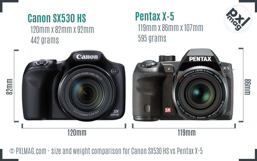 Canon SX530 HS vs Pentax X-5 size comparison