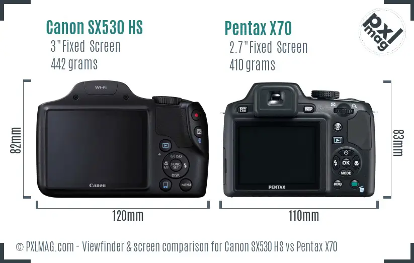Canon SX530 HS vs Pentax X70 Screen and Viewfinder comparison