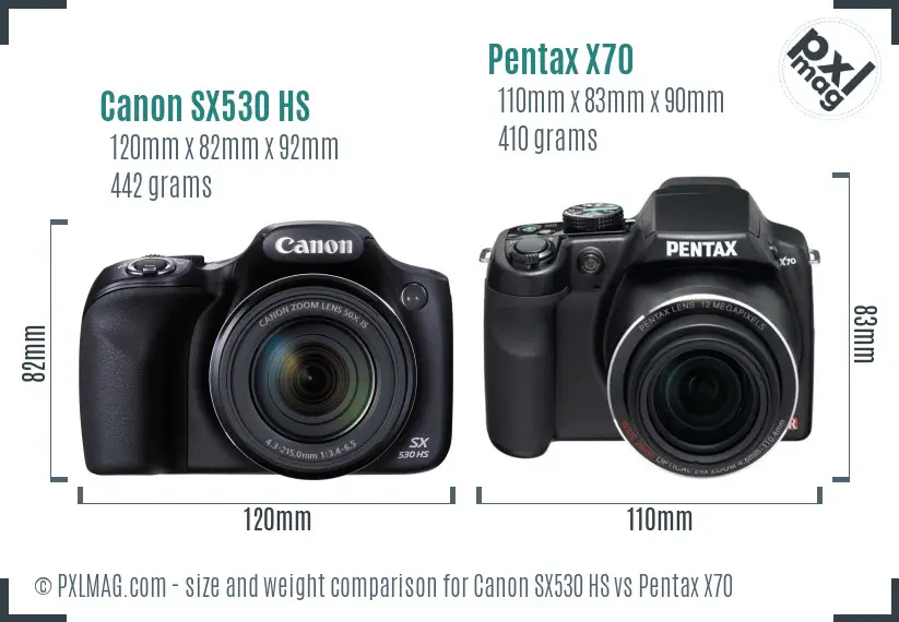 Canon SX530 HS vs Pentax X70 size comparison