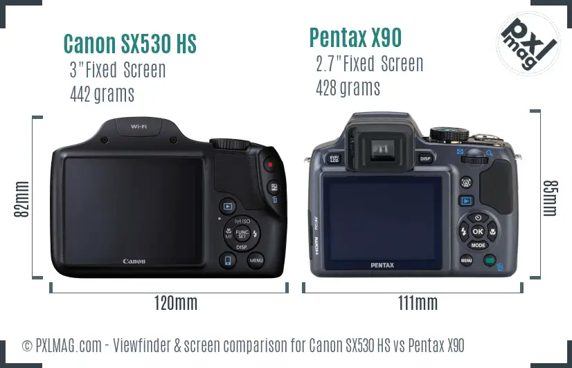 Canon SX530 HS vs Pentax X90 Screen and Viewfinder comparison