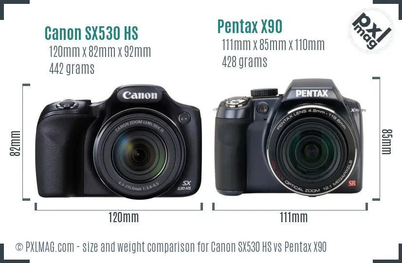Canon SX530 HS vs Pentax X90 size comparison