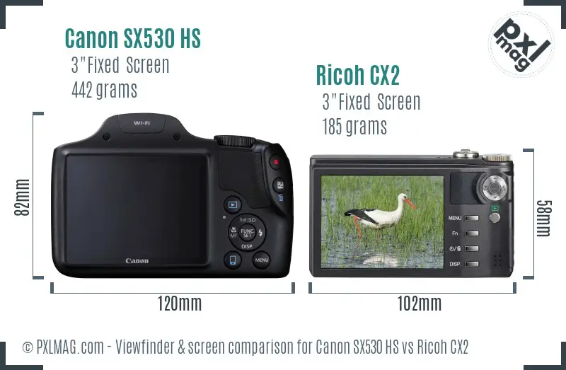 Canon SX530 HS vs Ricoh CX2 Screen and Viewfinder comparison