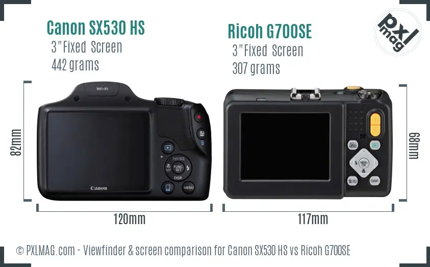 Canon SX530 HS vs Ricoh G700SE Screen and Viewfinder comparison