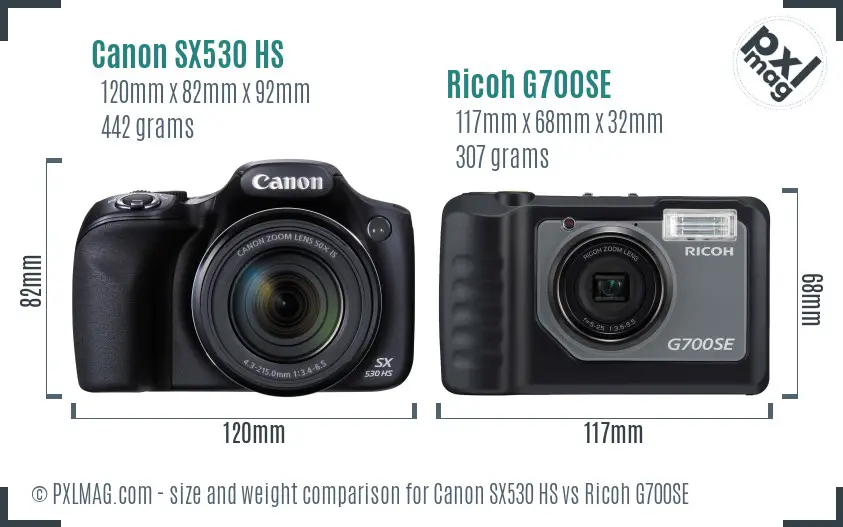 Canon SX530 HS vs Ricoh G700SE size comparison