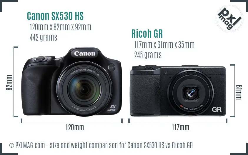 Canon SX530 HS vs Ricoh GR size comparison