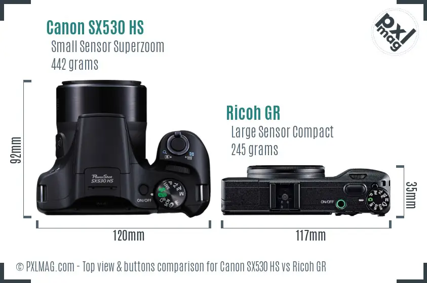 Canon SX530 HS vs Ricoh GR top view buttons comparison