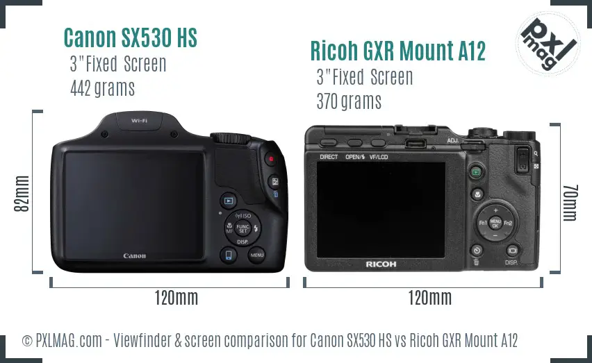 Canon SX530 HS vs Ricoh GXR Mount A12 Screen and Viewfinder comparison Canon SX530 HS vs Ricoh GXR Mount A12 Screen and Viewfinder comparison