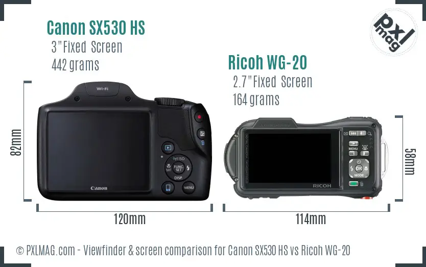 Canon SX530 HS vs Ricoh WG-20 Screen and Viewfinder comparison