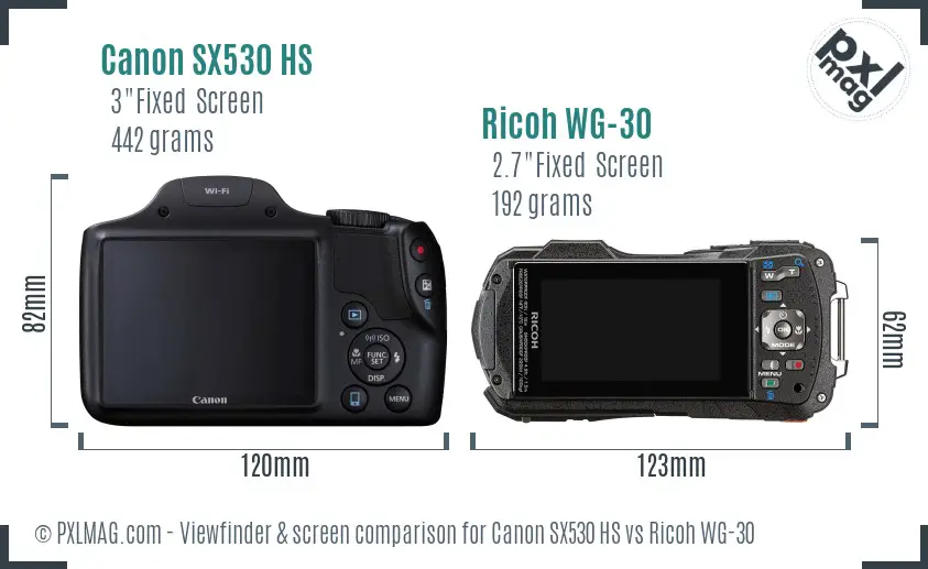 Canon SX530 HS vs Ricoh WG-30 Screen and Viewfinder comparison