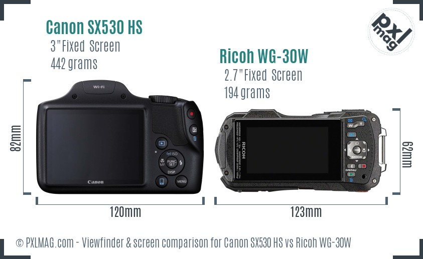 Canon SX530 HS vs Ricoh WG-30W Screen and Viewfinder comparison