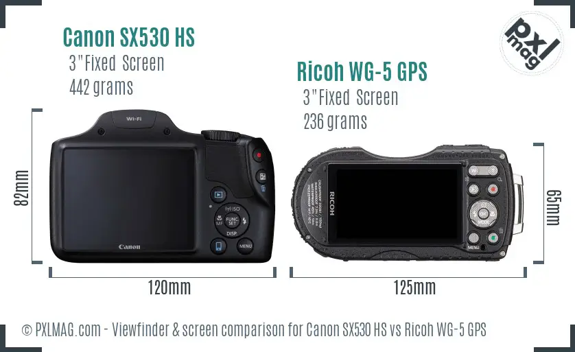 Canon SX530 HS vs Ricoh WG-5 GPS Screen and Viewfinder comparison