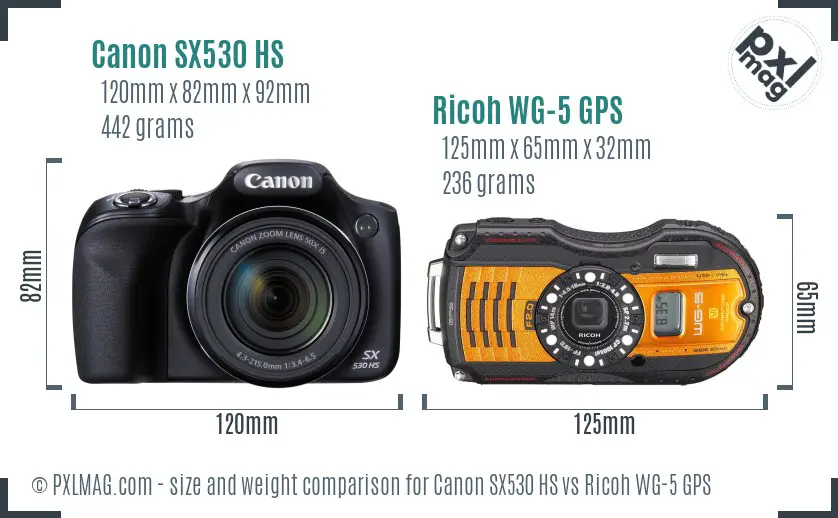 Canon SX530 HS vs Ricoh WG-5 GPS size comparison