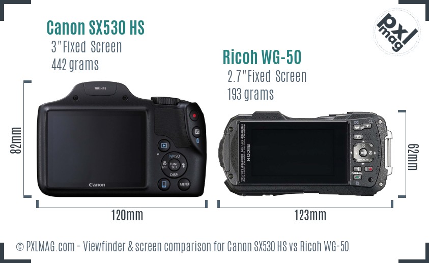 Canon SX530 HS vs Ricoh WG-50 Screen and Viewfinder comparison