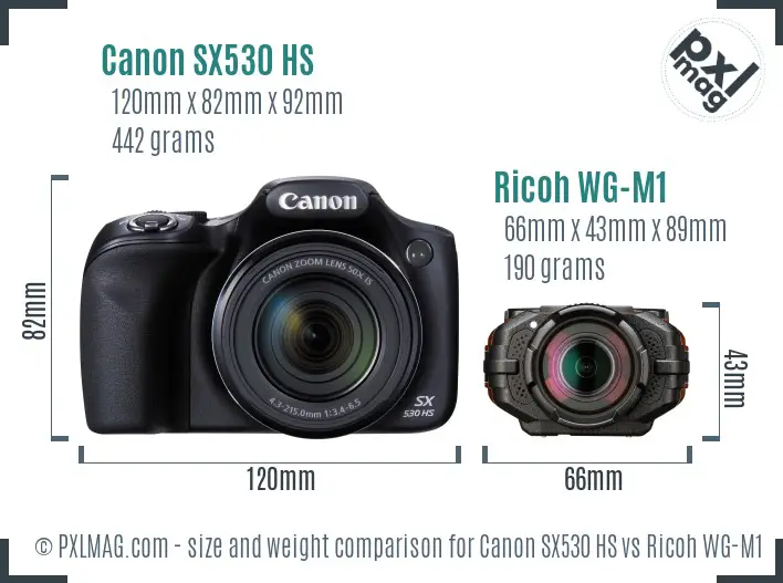 Canon SX530 HS vs Ricoh WG-M1 size comparison