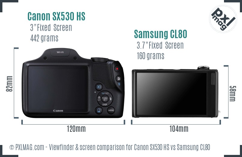 Canon SX530 HS vs Samsung CL80 Screen and Viewfinder comparison