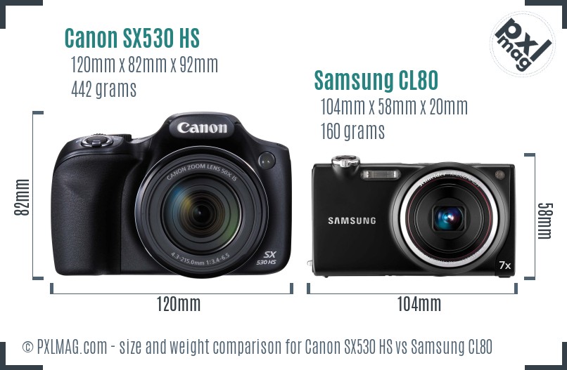 Canon SX530 HS vs Samsung CL80 size comparison Canon SX530 HS vs Samsung CL80 size comparison