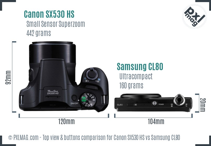 Canon SX530 HS vs Samsung CL80 top view buttons comparison