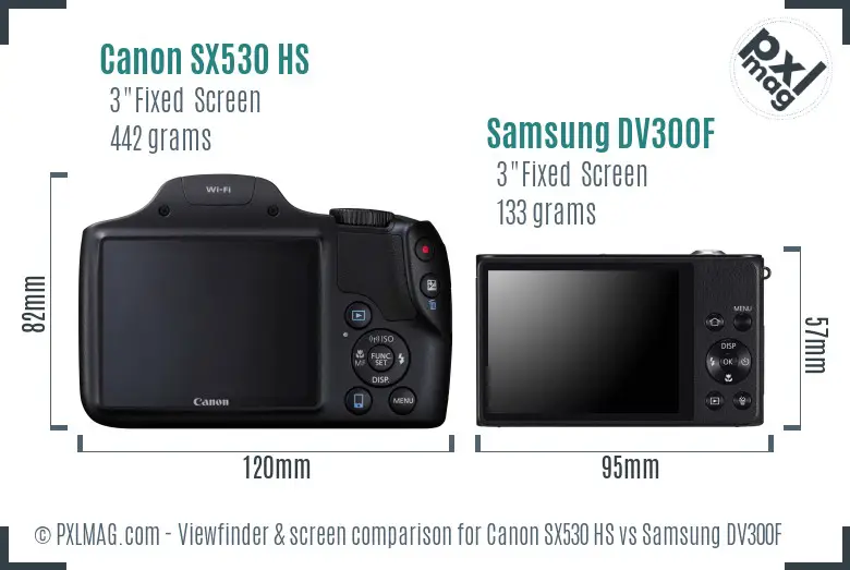 Canon SX530 HS vs Samsung DV300F Screen and Viewfinder comparison