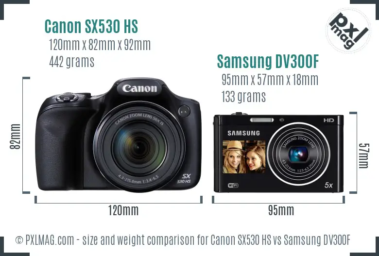 Canon SX530 HS vs Samsung DV300F size comparison