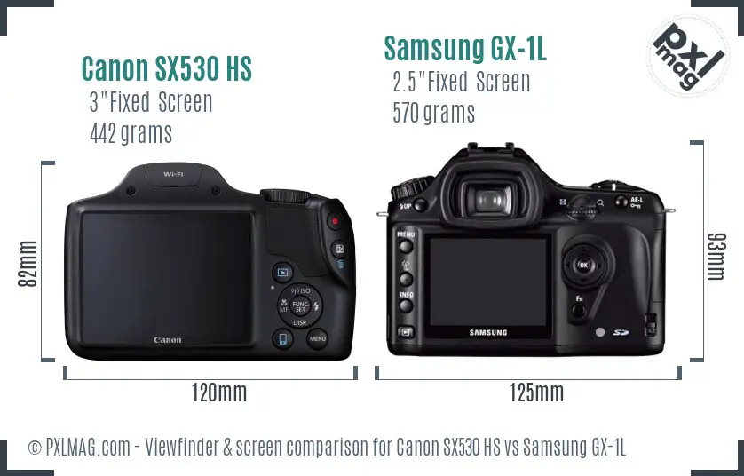 Canon SX530 HS vs Samsung GX-1L Screen and Viewfinder comparison