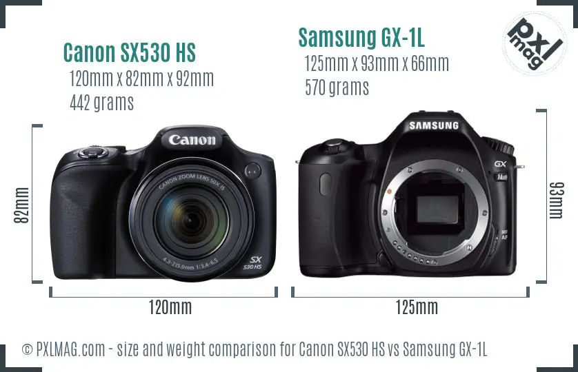 Canon SX530 HS vs Samsung GX-1L size comparison