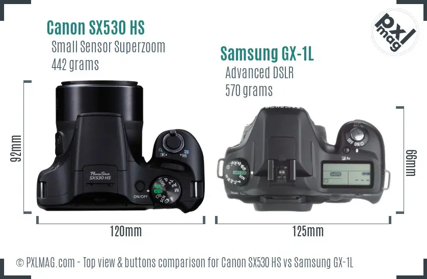 Canon SX530 HS vs Samsung GX-1L top view buttons comparison