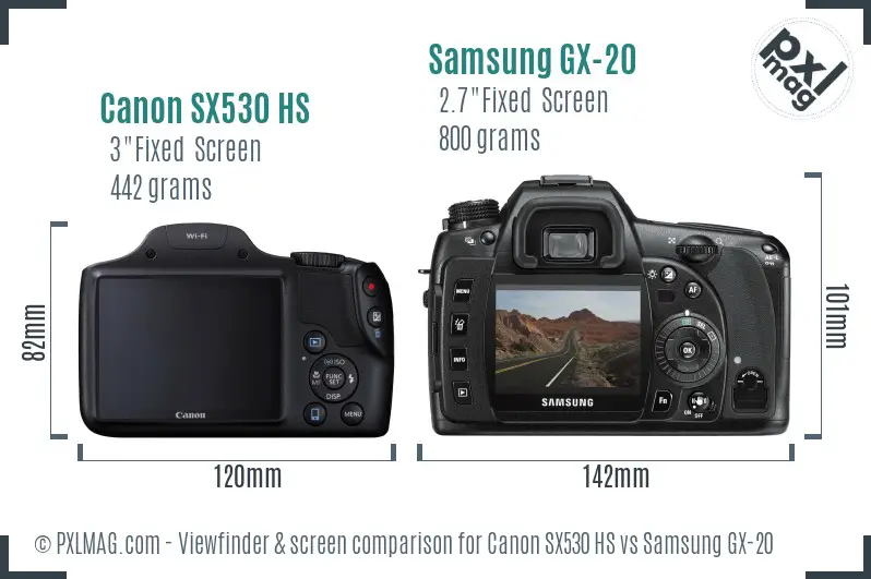 Canon SX530 HS vs Samsung GX-20 Screen and Viewfinder comparison