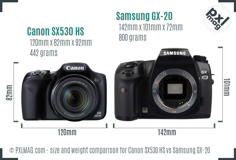 Canon SX530 HS vs Samsung GX-20 size comparison