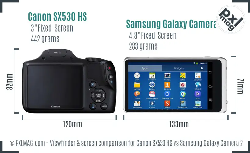 Canon SX530 HS vs Samsung Galaxy Camera 2 Screen and Viewfinder comparison