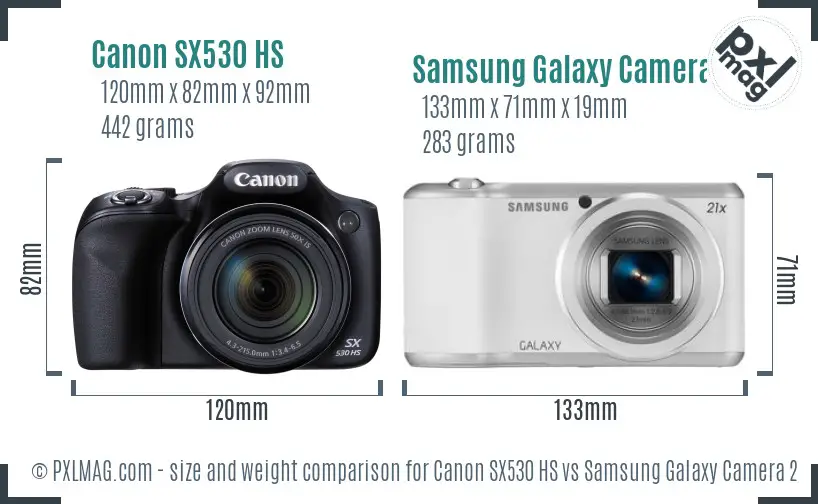 Canon SX530 HS vs Samsung Galaxy Camera 2 size comparison