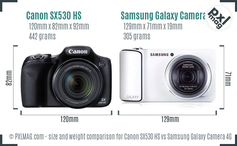 Canon SX530 HS vs Samsung Galaxy Camera 4G size comparison