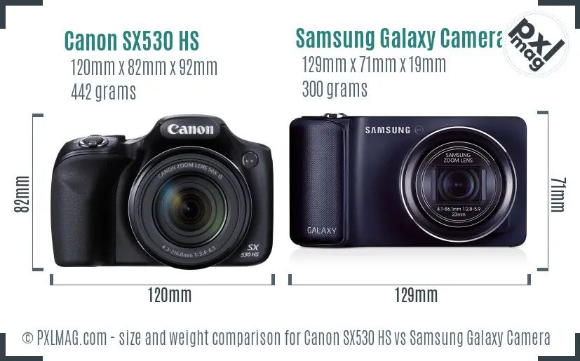 Canon SX530 HS vs Samsung Galaxy Camera size comparison Canon SX530 HS vs Samsung Galaxy Camera size comparison