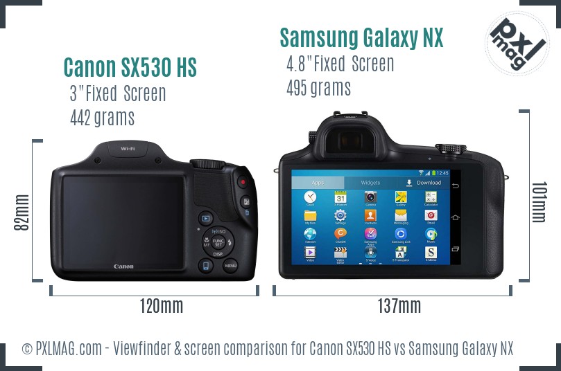 Canon SX530 HS vs Samsung Galaxy NX Screen and Viewfinder comparison