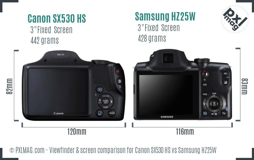 Canon SX530 HS vs Samsung HZ25W Screen and Viewfinder comparison