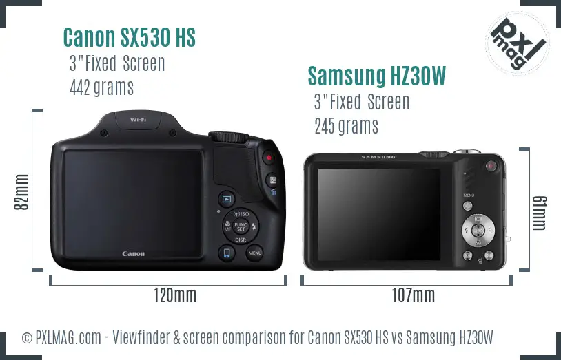 Canon SX530 HS vs Samsung HZ30W Screen and Viewfinder comparison