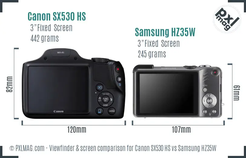 Canon SX530 HS vs Samsung HZ35W Screen and Viewfinder comparison
