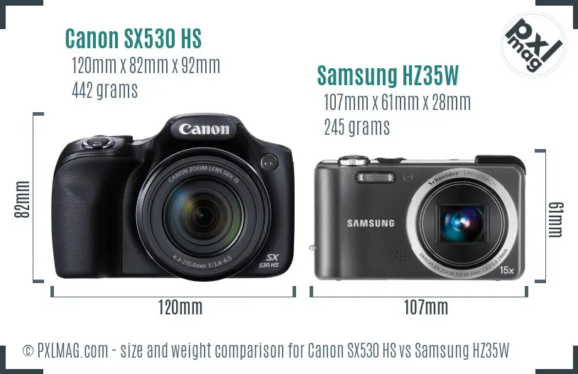 Canon SX530 HS vs Samsung HZ35W size comparison