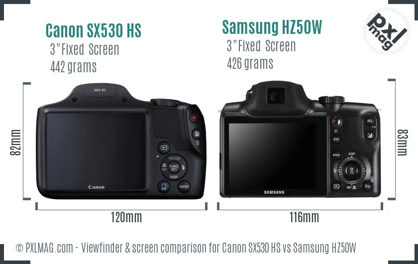 Canon SX530 HS vs Samsung HZ50W Screen and Viewfinder comparison