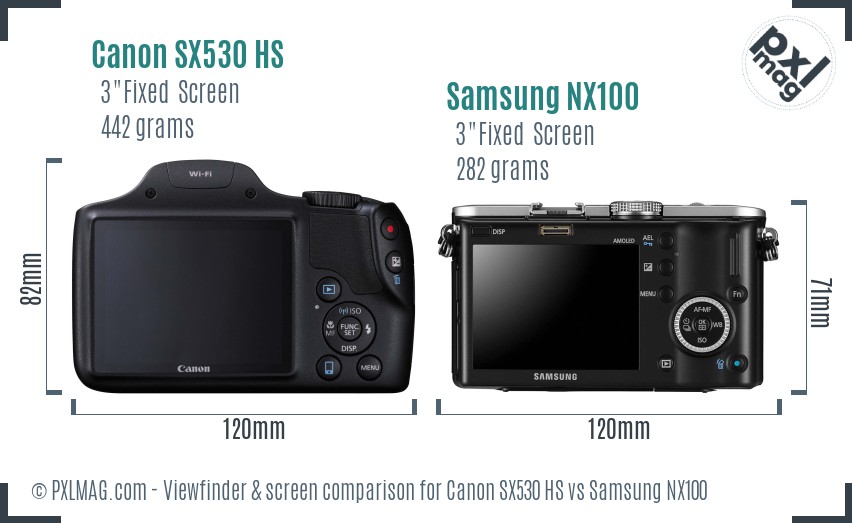 Canon SX530 HS vs Samsung NX100 Screen and Viewfinder comparison