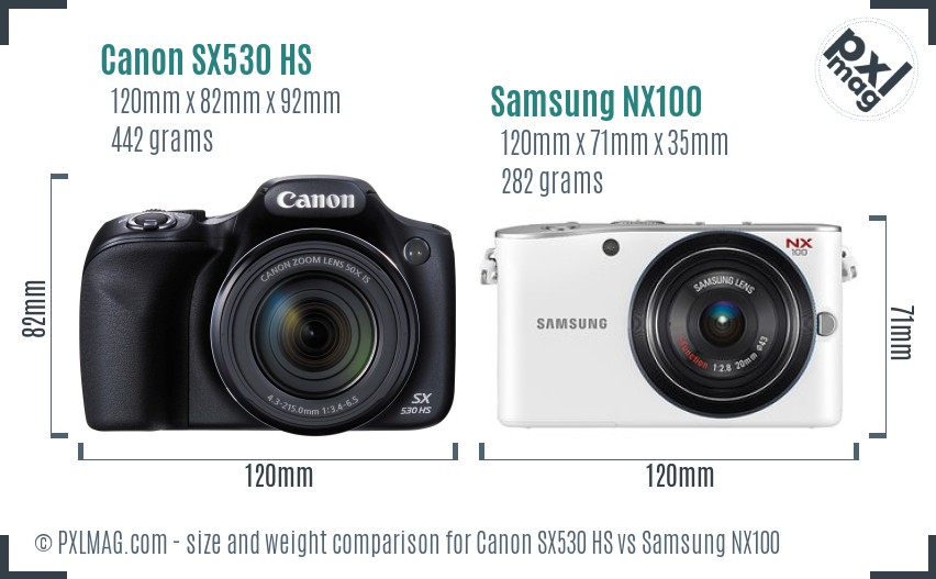 Canon SX530 HS vs Samsung NX100 size comparison Canon SX530 HS vs Samsung NX100 size comparison
