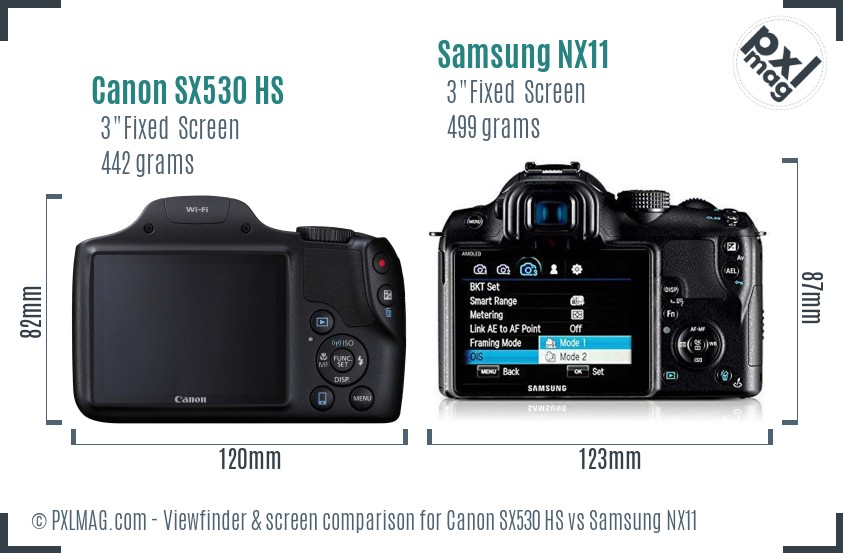 Canon SX530 HS vs Samsung NX11 Screen and Viewfinder comparison
