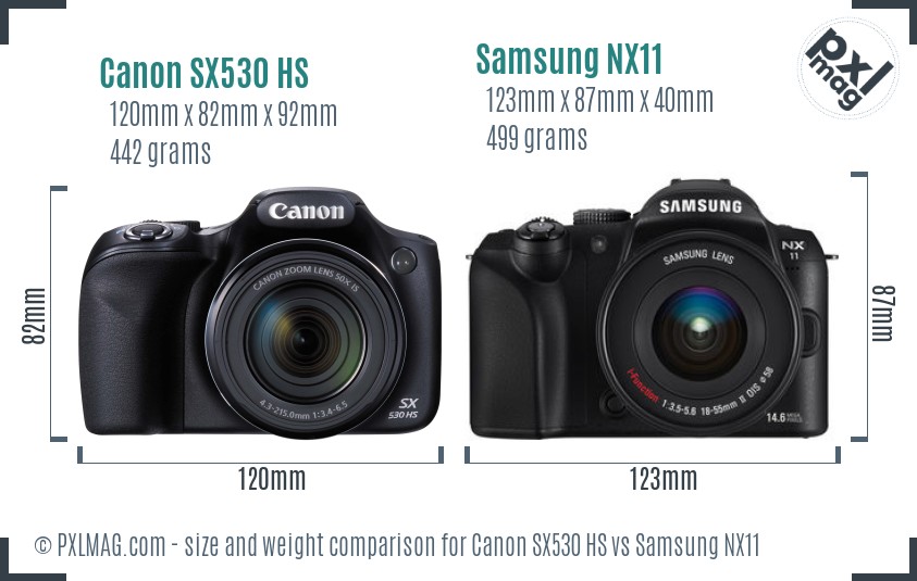 Canon SX530 HS vs Samsung NX11 size comparison