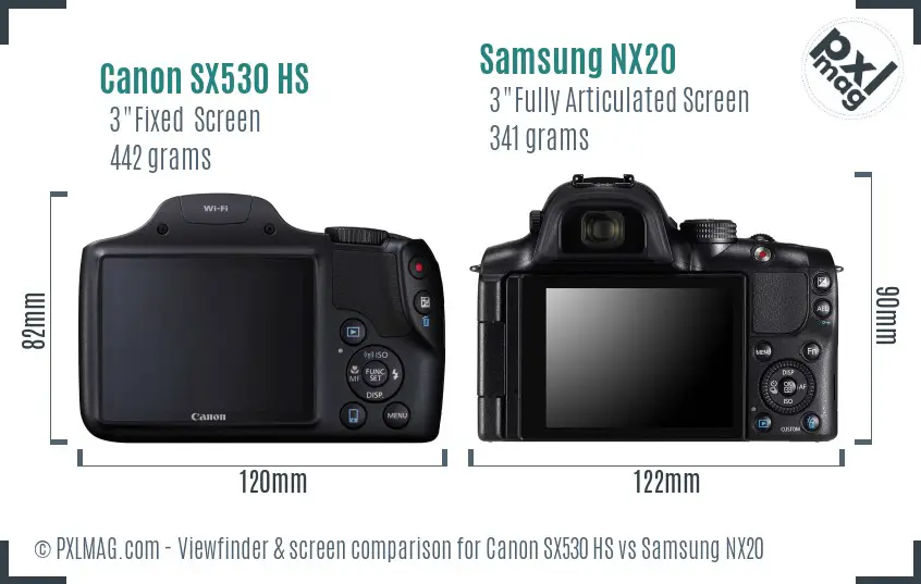Canon SX530 HS vs Samsung NX20 Screen and Viewfinder comparison Canon SX530 HS vs Samsung NX20 Screen and Viewfinder comparison