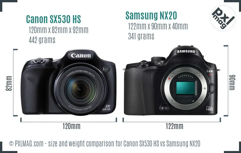 Canon SX530 HS vs Samsung NX20 size comparison Canon SX530 HS vs Samsung NX20 size comparison