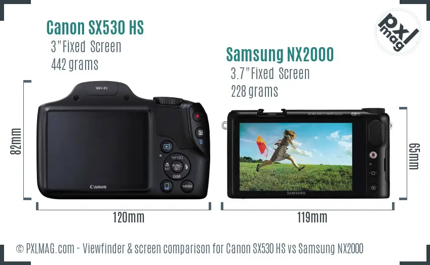 Canon SX530 HS vs Samsung NX2000 Screen and Viewfinder comparison