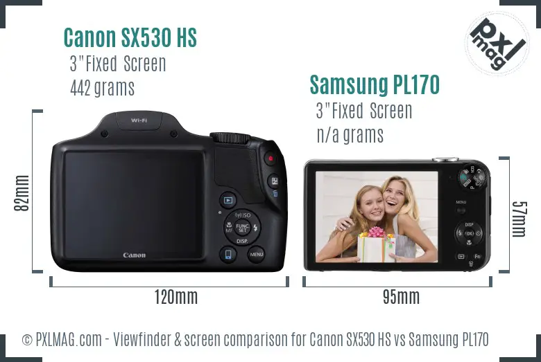 Canon SX530 HS vs Samsung PL170 Screen and Viewfinder comparison
