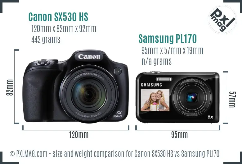 Canon SX530 HS vs Samsung PL170 size comparison