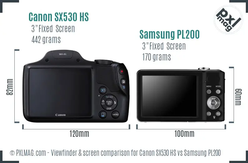 Canon SX530 HS vs Samsung PL200 Screen and Viewfinder comparison