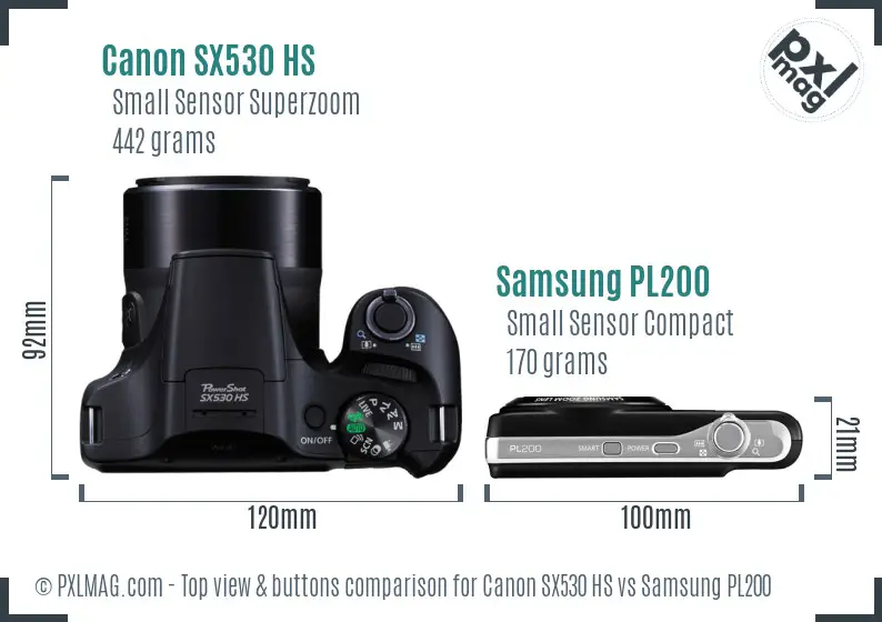 Canon SX530 HS vs Samsung PL200 top view buttons comparison