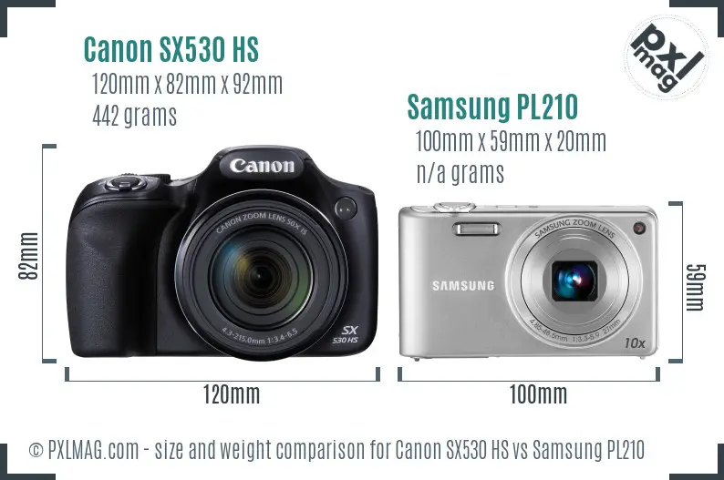 Canon SX530 HS vs Samsung PL210 size comparison